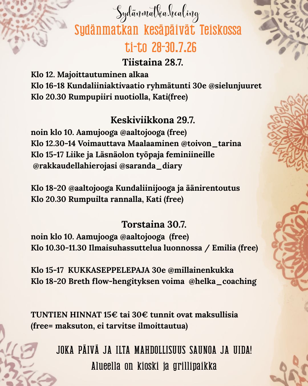 Sydänmatkan kesäpäivät 28-30.7. Teiskossa